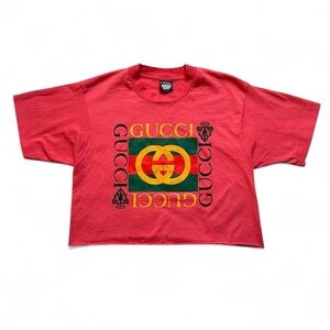 Vintage 1990s Gucci salmon red Logo Cropped boot Tee M